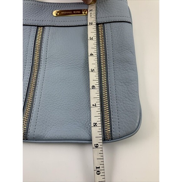 Michael Kors Moxley Crossbody Bag Pebbled Leather Light Blue Zip Snap Purse - Picture 14 of 14